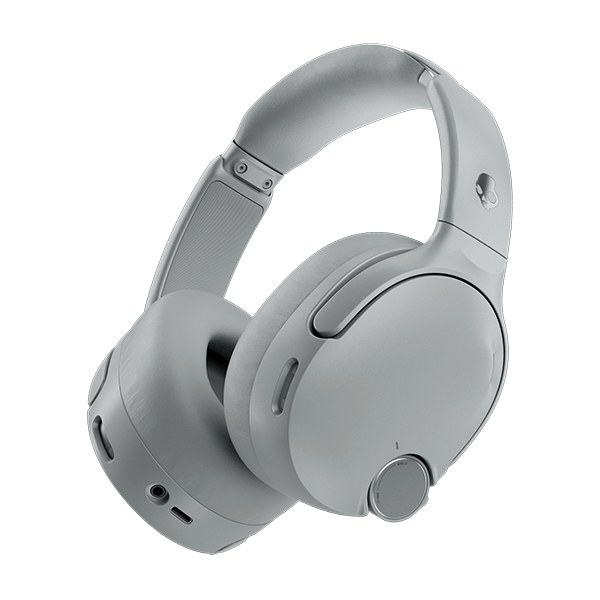 Grey over-ear Skullcandy Crusher 1080 ANC headphones on a black background | Cement