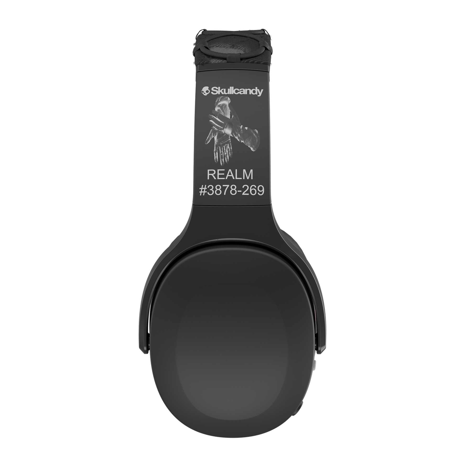 Black headphones with 'Skullcandy' branding on a white background | Dustbox