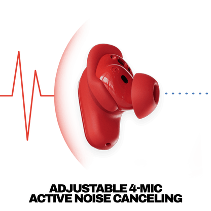 Skullcandy Method 360 ANC true wireless Earbuds with Adjustable 4-mic Active Noise Canceling, side veiw earbud with ear gel and fit fin | Plasma