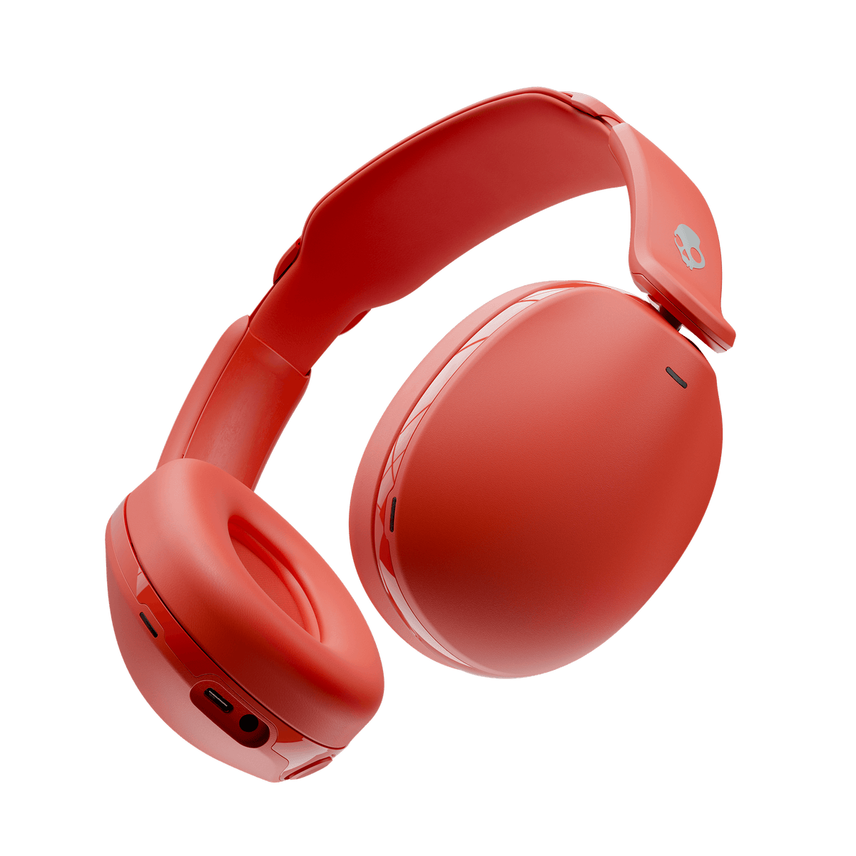 Red over-ear hesh 360 wireless headphones shown at an angle on a plain white background. | Plasma