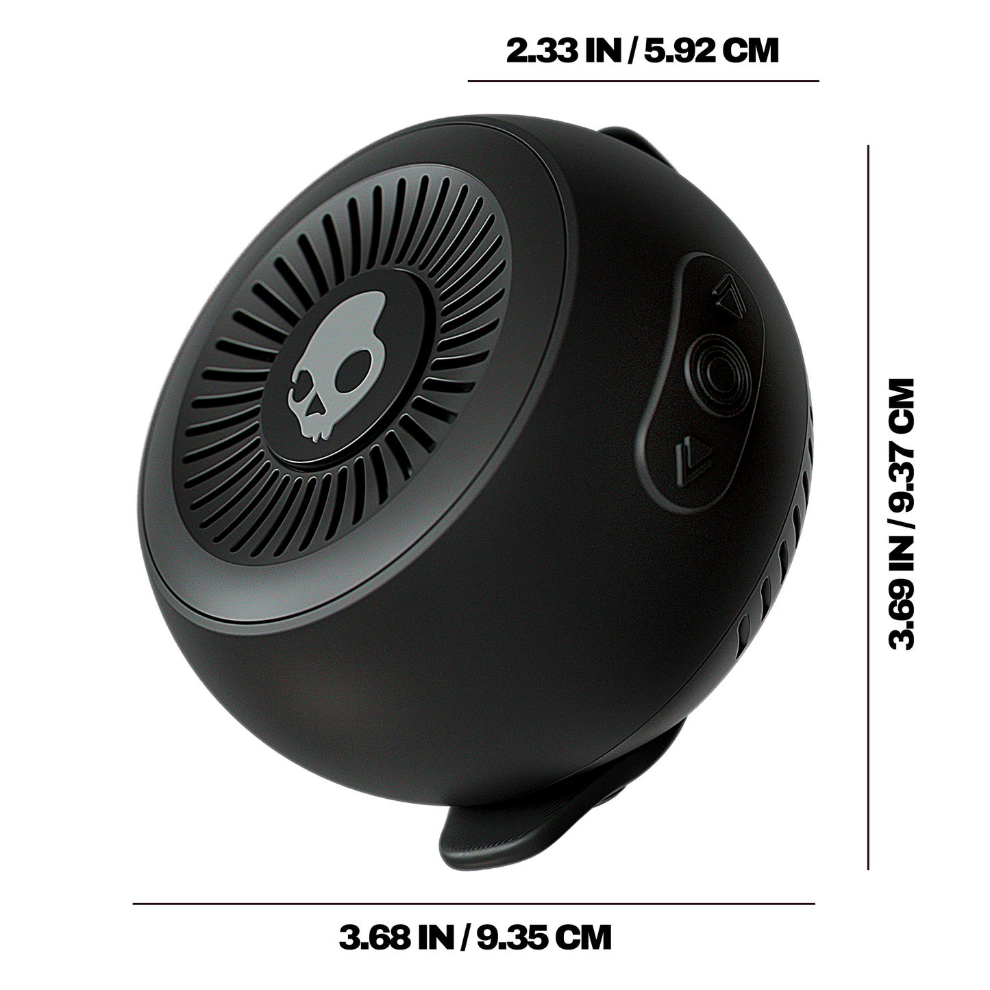 Black speaker with dimensions indicated on a white background | True Black