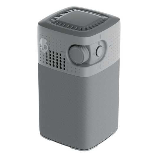 A gray session 900 with a textured lower body, a lighter gray upper section featuring ventilation holes, a dial, and a skull icon, shown on a solid white background. | Cement